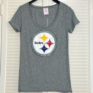 Women's PINK Victoria's Secret / NFL Gray STEELERS Graphic Bling Tee - Medium